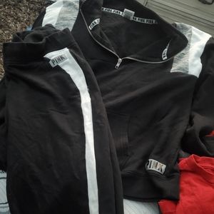 Pink sweater and skinny sweatpants